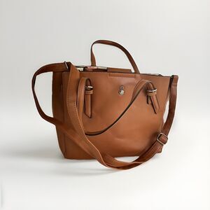 London Fog Camel Brown Faux Leather Purse Shoulder Satchel Tote Handbag